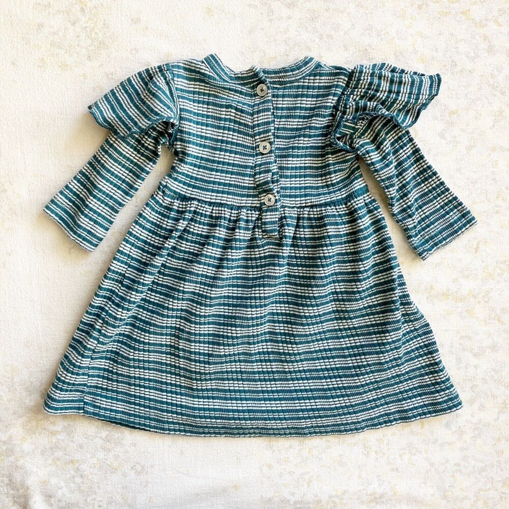 Kate Quinn baby Girl 6-12 Mos Dress Long Sleeve Green Striped Ruffle Casual - Picture 4 of 6